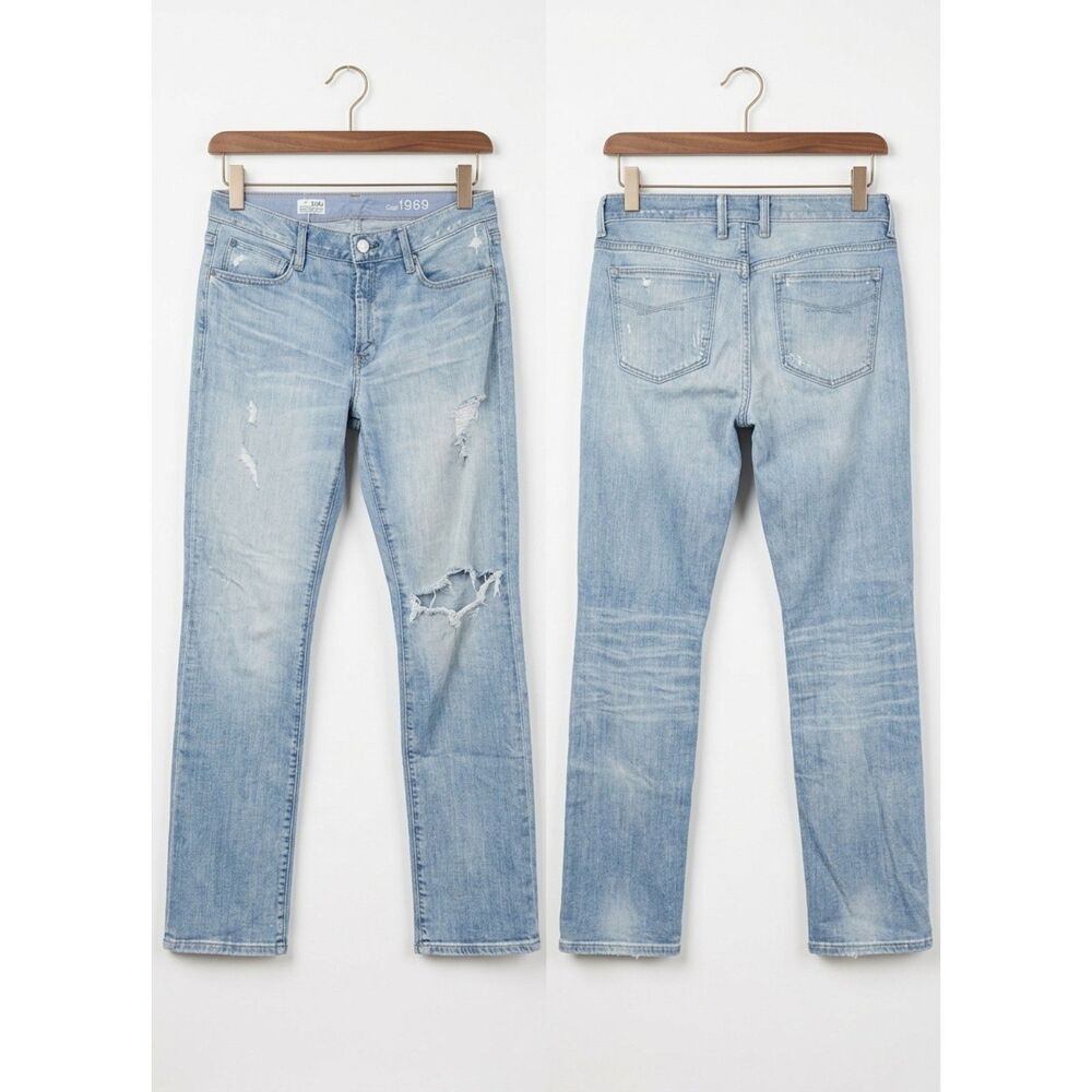 GAP 1969 Vintage 2010s Thrashed Ripped Light Wash Soft Cotton Straight Jeans